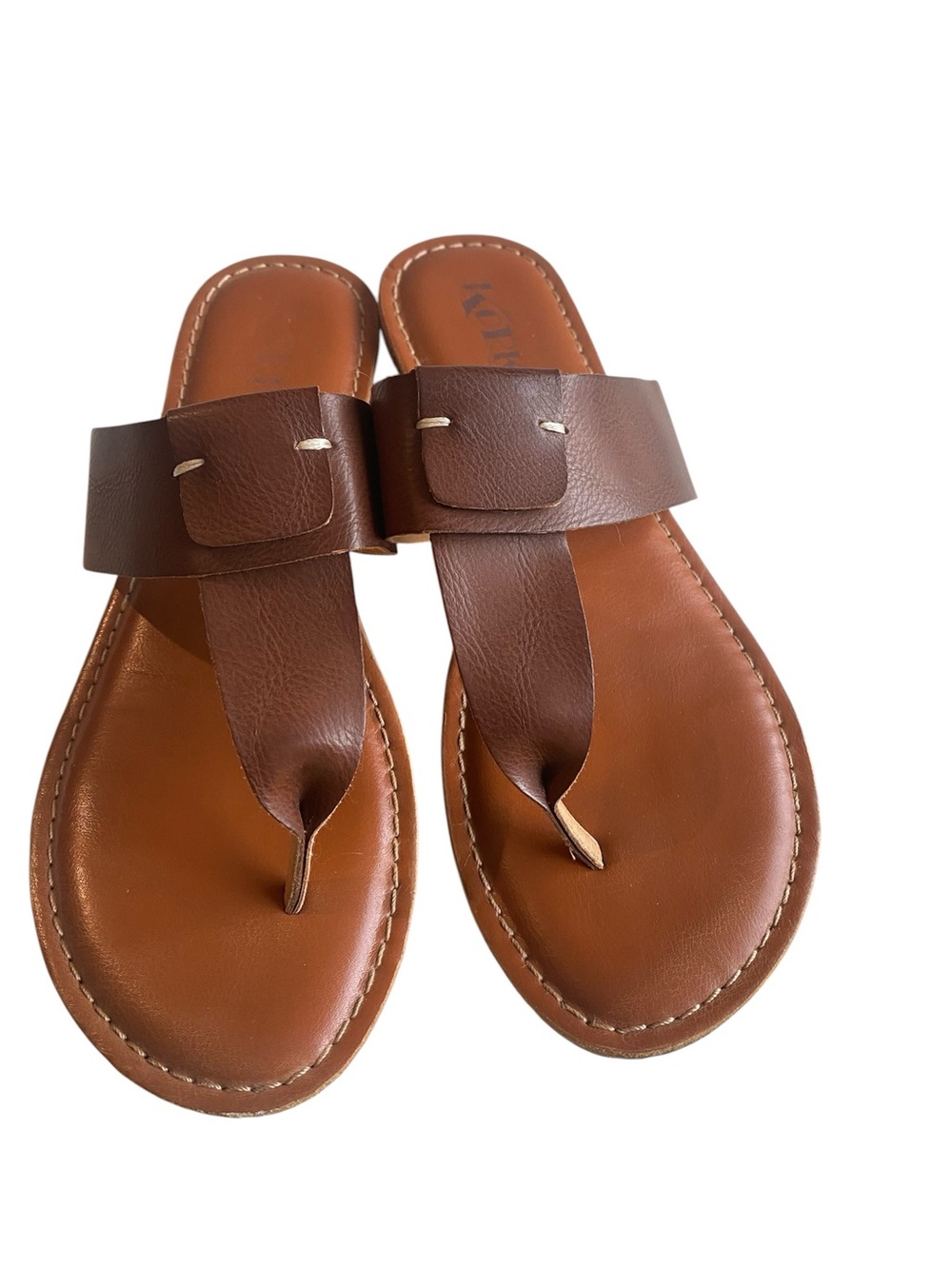 Korks By Kork-Ease Dawn
Thong Flat Sandal, Cognac Vegan  Leather, size 9